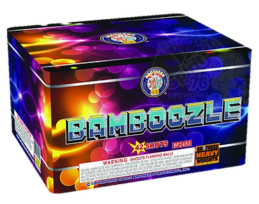 Bamboozle fireworks packaging with vibrant graphics.
