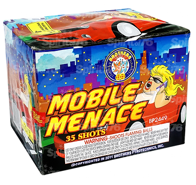 Colorful fireworks packaging with car graphic