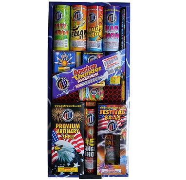 Fireworks variety pack with colorful designs