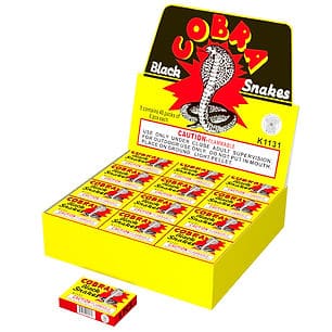 Cobra Black Snakes packaging with caution label
