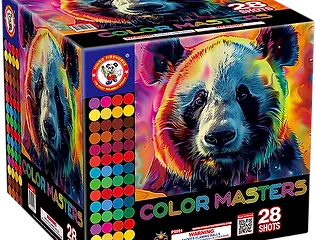 Colorful panda-themed fireworks box