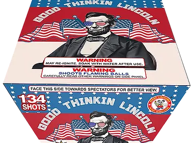 Patriotic-themed fireworks packaging with warnings