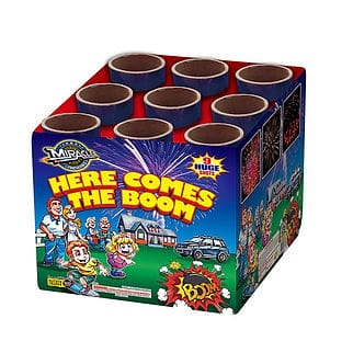 Nine-shot fireworks display pack with illustrations