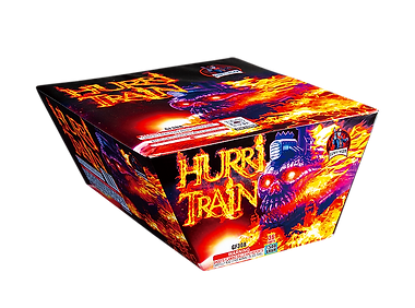 Explosive firework box featuring flaming train