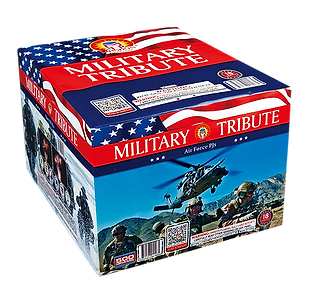 Military-themed fireworks box with American flag