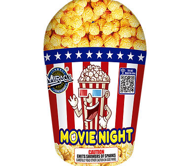 Movie night popcorn fireworks with cartoon design