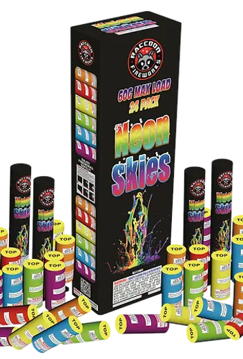 Fireworks assortment with colorful packaging