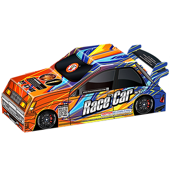 Artistic race car toy design.