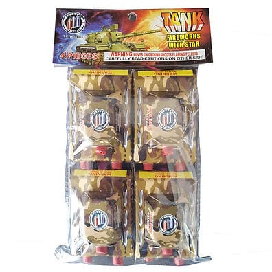 Tank-themed fireworks in camouflage packaging