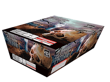Spooky fireworks packaging with skulls